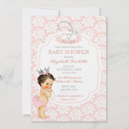 ヴィンテージの女の赤ちゃんのピンクの白及び灰色 招待状