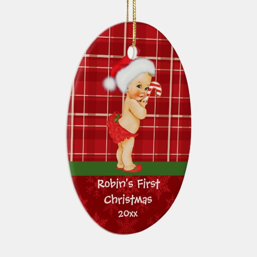 ヴィンテージの女の赤ちゃんの初めてのクリスマスのオーナメント セラミックオーナメント (右)