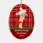 ヴィンテージの女の赤ちゃんの初めてのクリスマスのオーナメント セラミックオーナメント (正面)