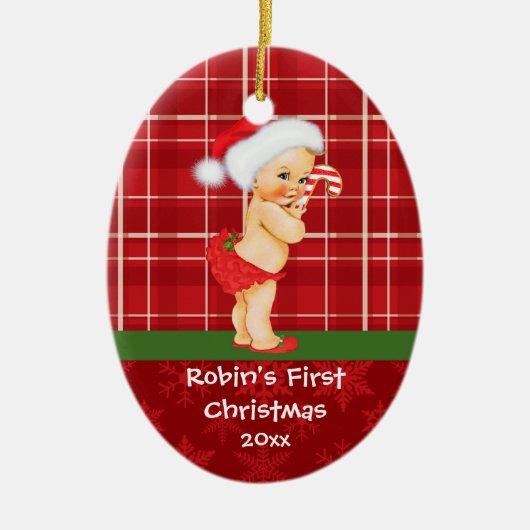 ヴィンテージの女の赤ちゃんの初めてのクリスマスのオーナメント セラミックオーナメント (正面)