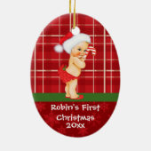 ヴィンテージの女の赤ちゃんの初めてのクリスマスのオーナメント セラミックオーナメント (裏面)