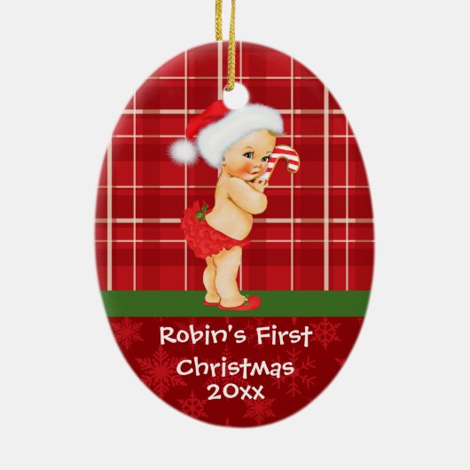 ヴィンテージの女の赤ちゃんの初めてのクリスマスのオーナメント セラミックオーナメント (裏面)