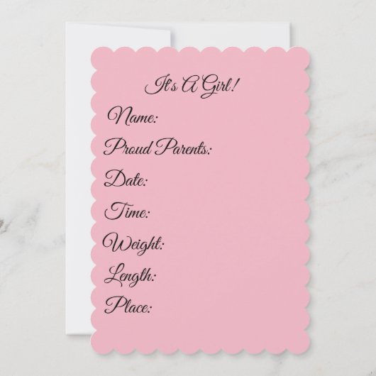 ヴィンテージの女の赤ちゃんの誕生の発表 招待状 (裏面)