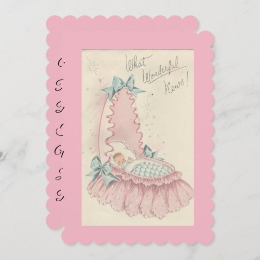 ヴィンテージの女の赤ちゃんの誕生の発表 招待状 (正面/裏面)