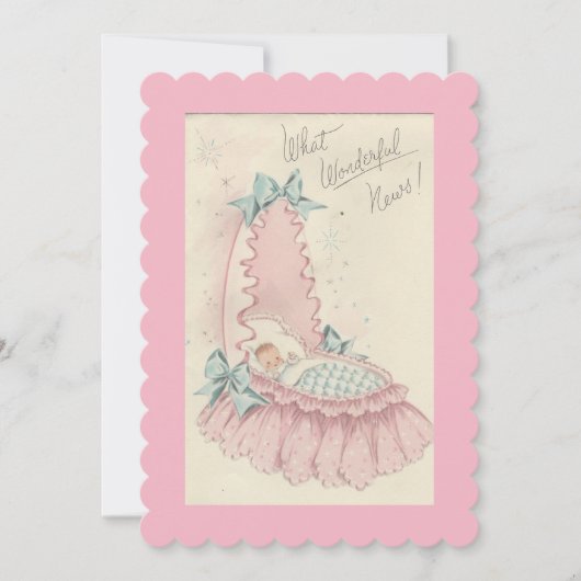 ヴィンテージの女の赤ちゃんの誕生の発表 招待状 (正面)