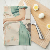 ヴィンテージの女性がイースターエッグを準備 キッチンタオル (四つ折り)