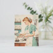 ヴィンテージの女性がイースターエッグを準備 シーズンポストカード (スタンド正面)