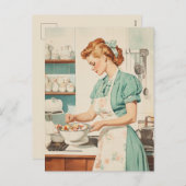 ヴィンテージの女性がイースターエッグを準備 シーズンポストカード (正面/裏面)