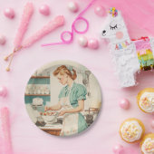 ヴィンテージの女性がイースターエッグを準備 ペーパープレート (パーティー)