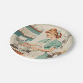 ヴィンテージの女性がイースターエッグを準備 ペーパープレート (アングル)