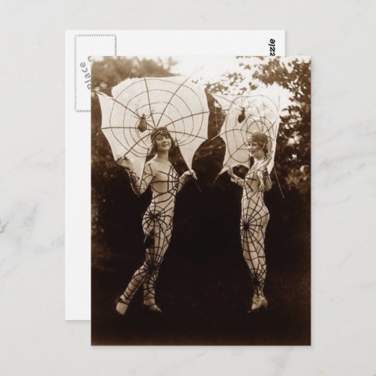ヴィンテージの女性がクモの巣の衣装を着ている ポストカード (正面/裏面)