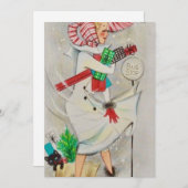 ヴィンテージの女性がクリスマスプレゼントを持っている シーズンカード (正面/裏面)