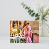 ヴィンテージの女性がディナーテーブルに座って ポストカード (スタンド正面)