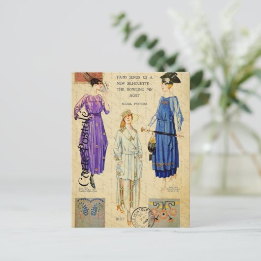 ヴィンテージの女性がパリのファッション服をモデル ポストカード (スタンド正面)