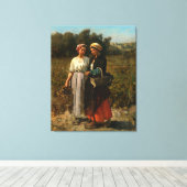 ヴィンテージの女性がブドウを摘む キャンバスプリント (インサイチュ (ウッドフロア))