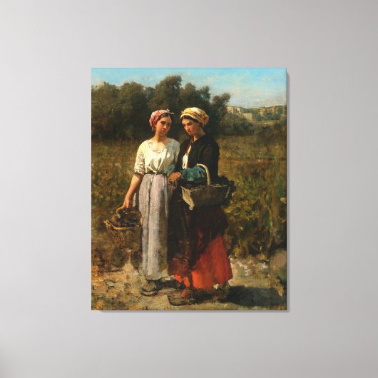 ヴィンテージの女性がブドウを摘む キャンバスプリント (正面)