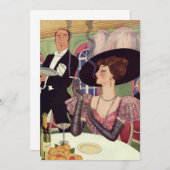 ヴィンテージの女性が煙草を吸い、シャンパンを飲む (正面/裏面)