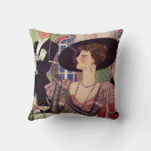 ヴィンテージの女性が煙草を吸い、シャンパンを飲む クッション (裏面)