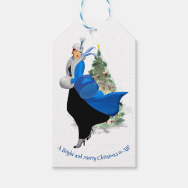 ヴィンテージの女性が青いクリスマスの挨拶 ギフトタグ