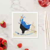 ヴィンテージの女性が青いクリスマスの挨拶 スタンダードカクテルナプキン (インサイチュ)