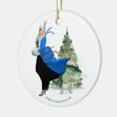 ヴィンテージの女性が青いクリスマスの挨拶 セラミックオーナメント (左)