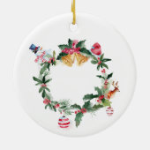 ヴィンテージの女性が青いクリスマスの挨拶 セラミックオーナメント (裏面)