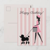 ヴィンテージの女性が黒のプードルを連れてお誕生日おめでとう ポストカード (正面/裏面)