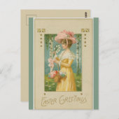 ヴィンテージの女性とイースターエッグの杉の間 ポストカード (正面/裏面)