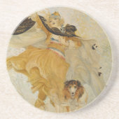 ヴィンテージの女性と彼女の犬コースター コースター (正面)