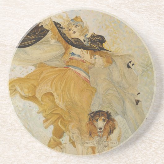 ヴィンテージの女性と彼女の犬コースター コースター (正面)