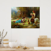 ヴィンテージの女性と森の黒犬 ポスター (キッチン)