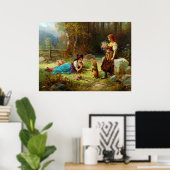 ヴィンテージの女性と森の黒犬 ポスター (ホームオフィス)