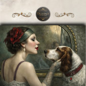 ヴィンテージの女性と犬のロマンチックな肖像画デコパージュ 薄葉紙
