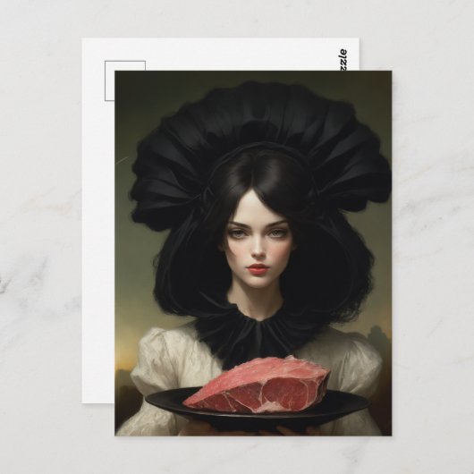 ヴィンテージの女性と生肉の皿 ポストカード (正面/裏面)