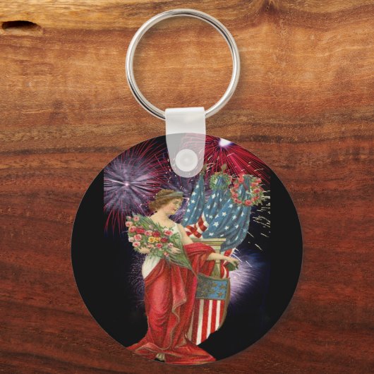 ヴィンテージの女性と花火 キーホルダー (正面)