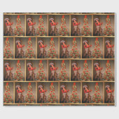 ヴィンテージの女性のカーボーイおよびクリスマスツリーの休日 ラッピングペーパー (フラット)