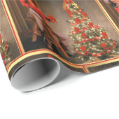 ヴィンテージの女性のカーボーイおよびクリスマスツリーの休日 ラッピングペーパー (ロールコーナー)