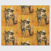 ヴィンテージの女性のカーボーイの包装紙 ラッピングペーパー (フラット)