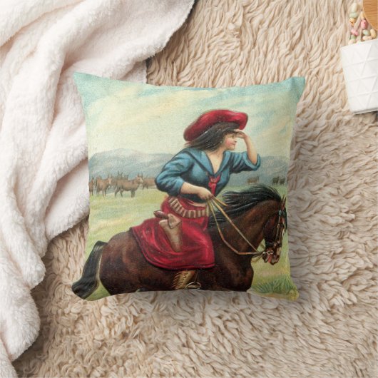 ヴィンテージの女性のカーボーイの枕"地平線の目" クッション (ブランケット)
