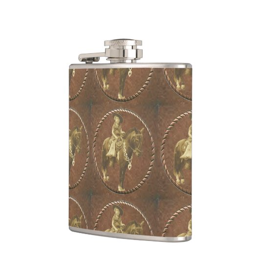 ヴィンテージの女性のカーボーイの西部のウィスキーのフラスコ フラスク (左)