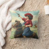 ヴィンテージの女性のカーボーイは枕"音をたてます" クッション (ブランケット)