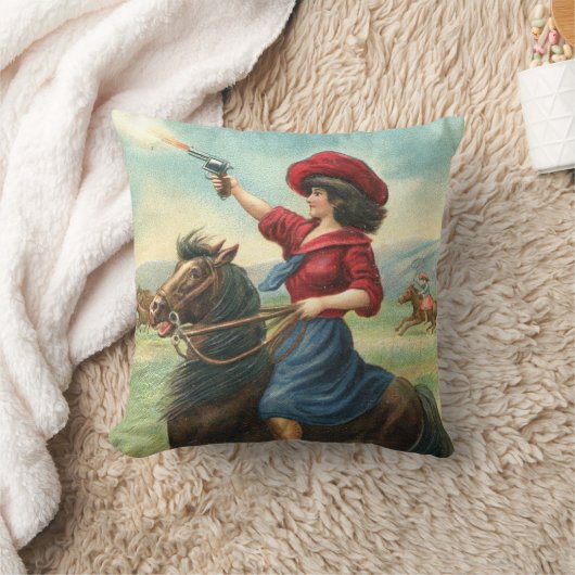 ヴィンテージの女性のカーボーイは枕"音をたてます" クッション (ブランケット)