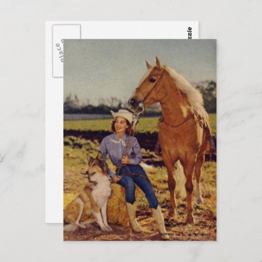 ヴィンテージの女性のカーボーイ ポストカード (正面/裏面)
