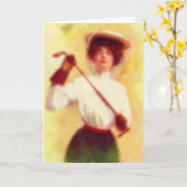 ヴィンテージの女性のゴルフファッション カード (黄色い花)