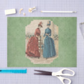 ヴィンテージの女性のドレス緑のデコパージュ 薄葉紙 (クラフト)