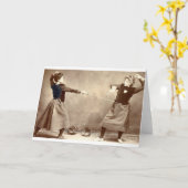 ヴィンテージの女性のフェンシングのメッセージカード カード (黄色い花)