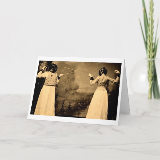 ヴィンテージの女性のフェンシング一続き! フェンシングのメッセージカード カード (正面)