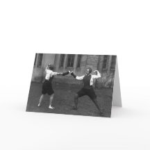 ヴィンテージの女性のホイルのフェンシングのメッセージカード