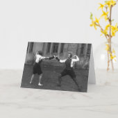 ヴィンテージの女性のホイルのフェンシングのメッセージカード カード (黄色い花)