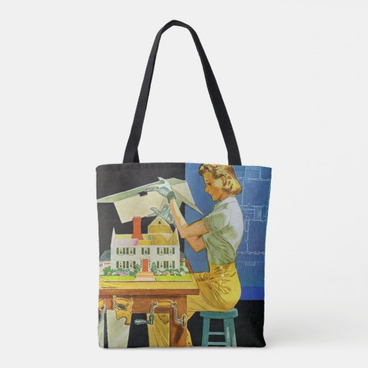 ヴィンテージの女性の建築家のミニチュア家の青写真 トートバッグ (裏面)